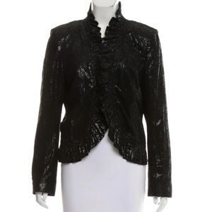 Lafayette New York Black Metallic Ruffle Embellished Leather Jacket size 10, L
